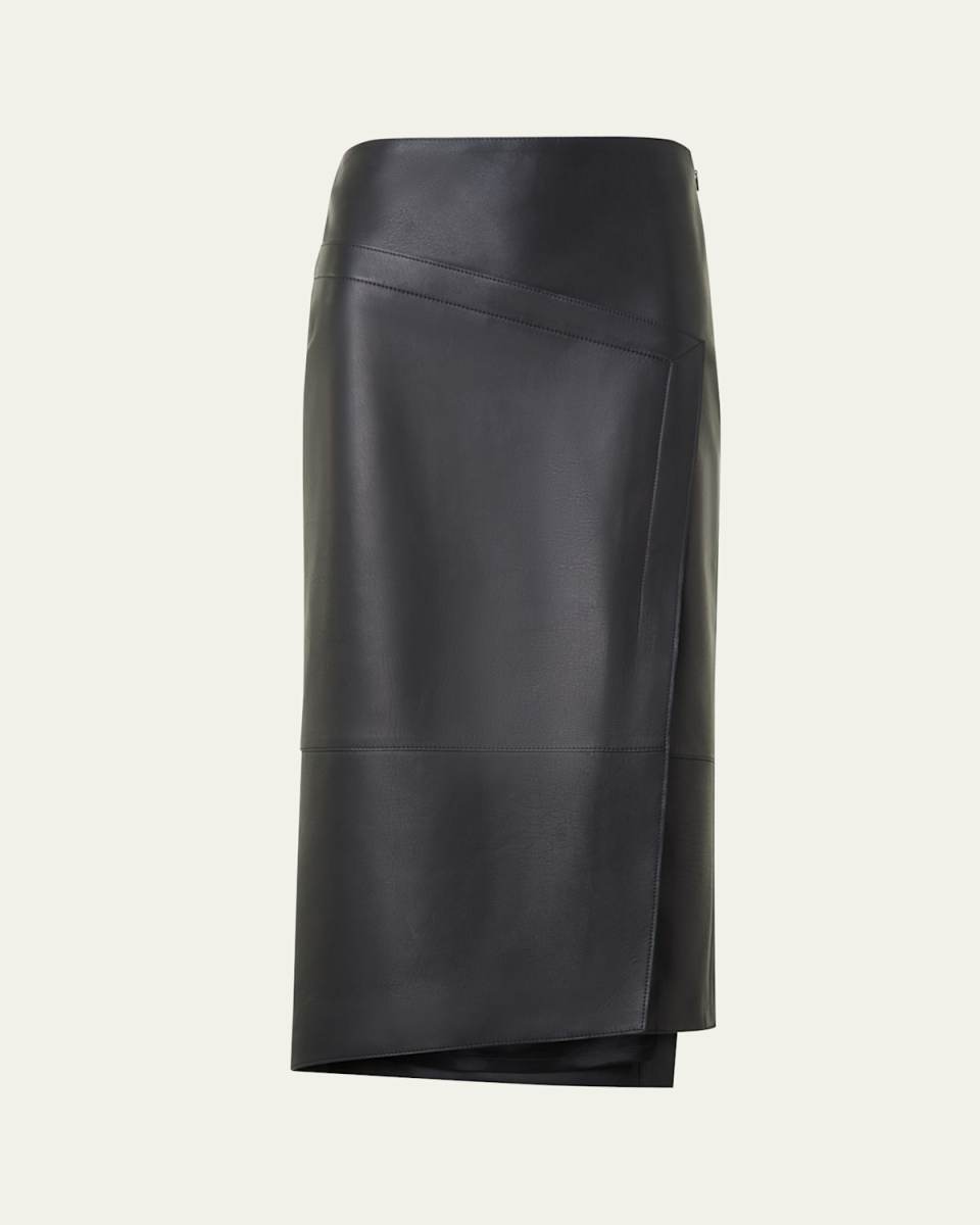 Asymmetric Trapezoid Nappa Leather Midi Skirt